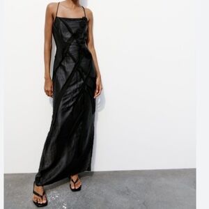 Zara Satin Effect Floral Midi Dress